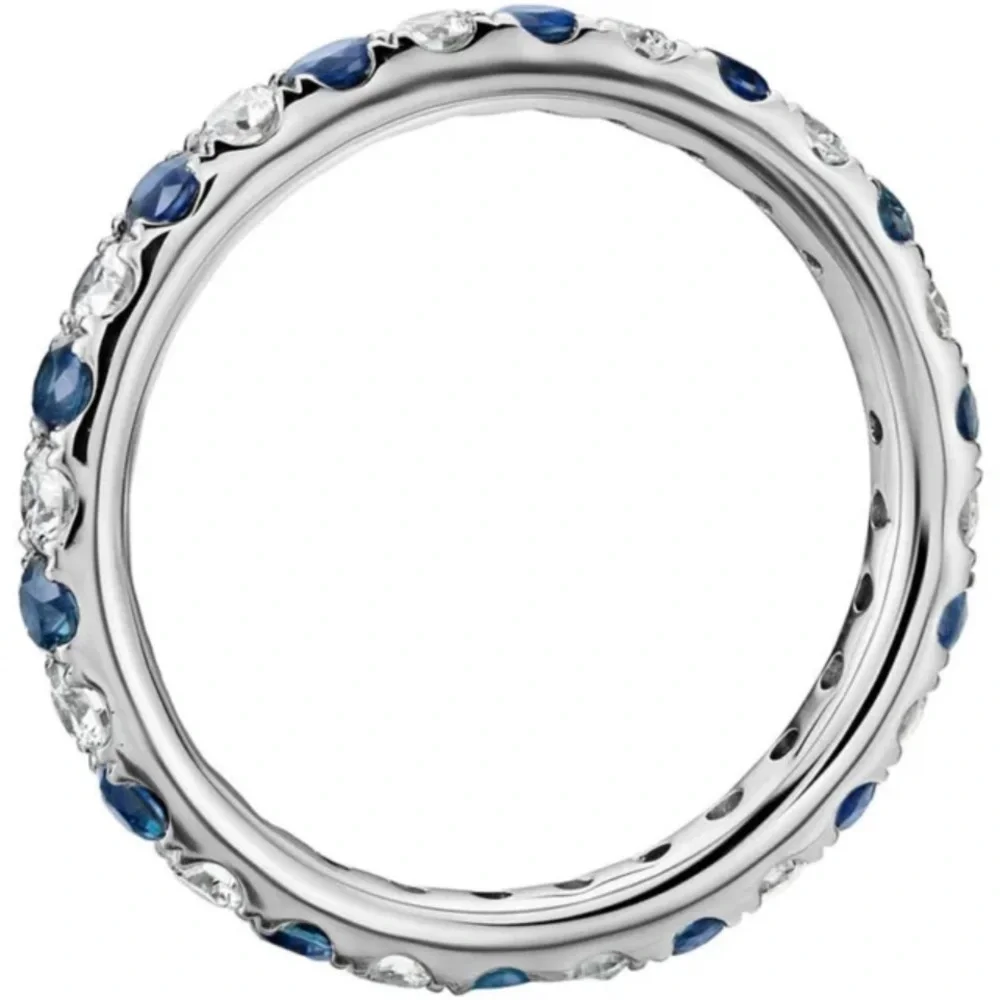 New Sterling Silver Blue & White Sapphires Thin Band